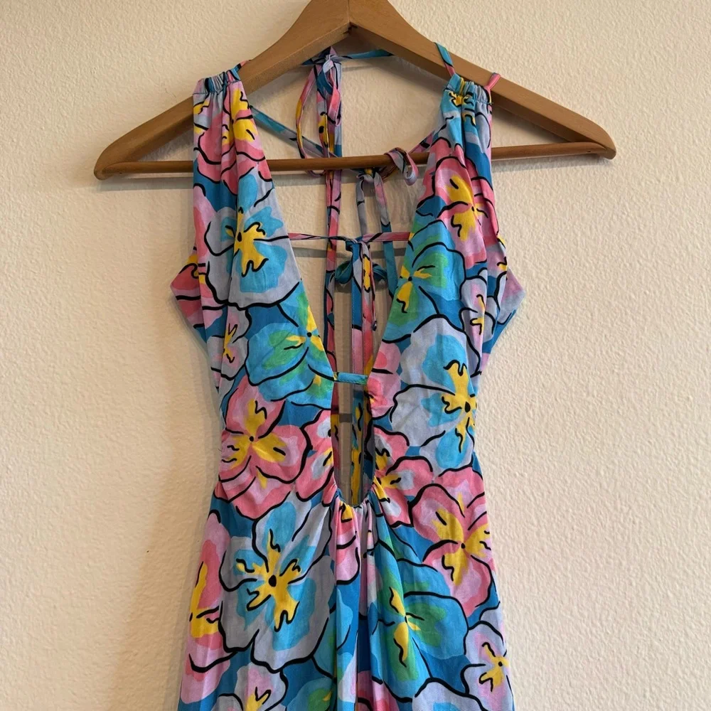 For Love & Lemons Yasmin Open Back Floral Cut Out Plunge Maxi Dress XL - Picture 4 of 11